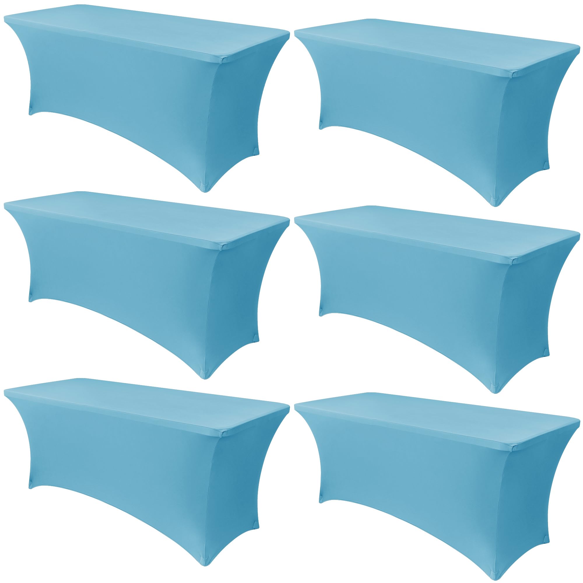 Obstal 6 Pack Stretch Spandex Table Covers for 6 Foot Tables - 6 FT Rectangular Fitted Tablecloth Protector for Wedding, Banquet, Party (Light Blue, 72'' Length x 30'' Width x 30'' Height)