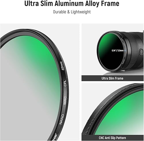 Miniatura 8 de NEEWER Kit de filtro de lente de 2.441 in ND8 ND64 CPL, densidad neutra+kit de filtro polarizador circular con 30 capas de revestimiento nanovidrio