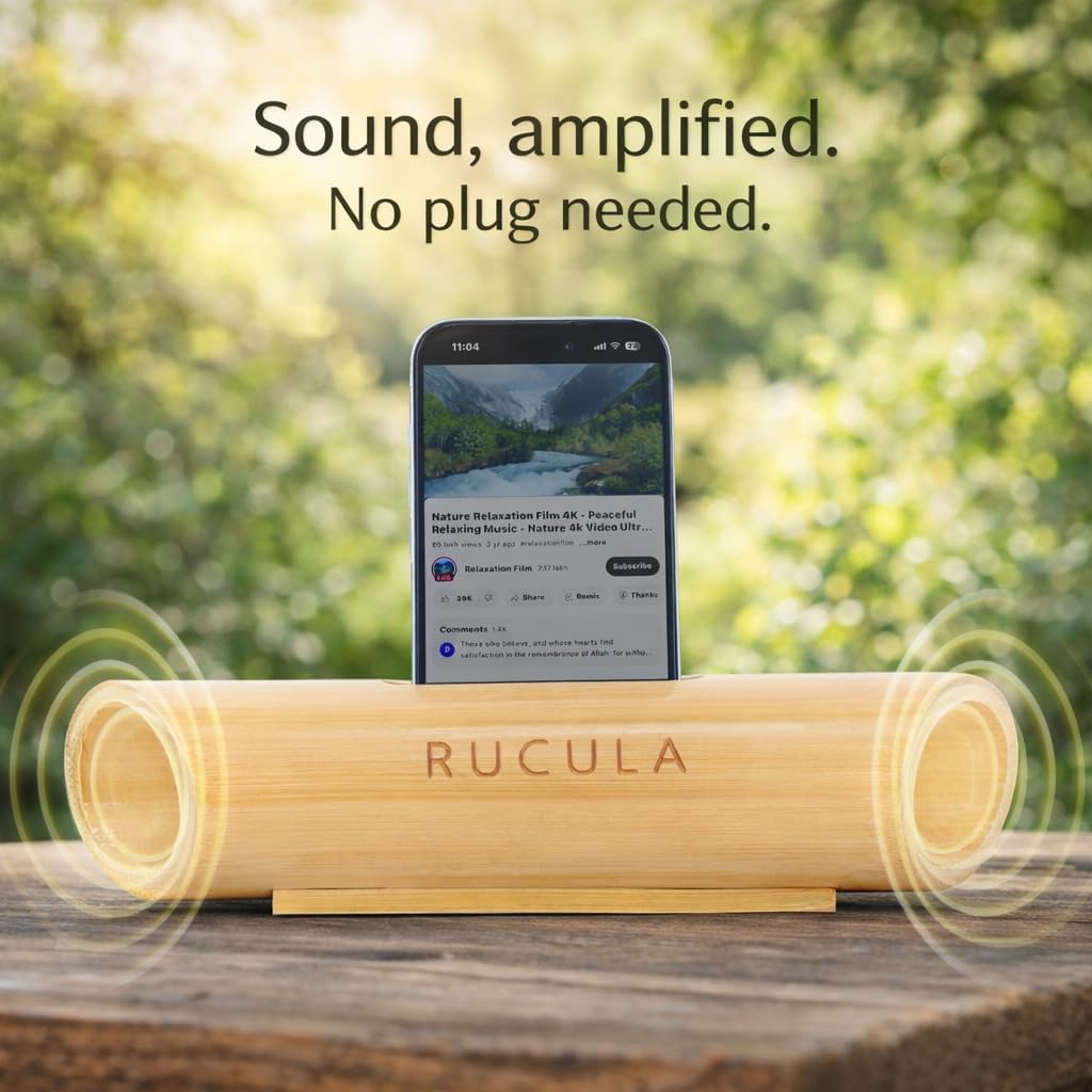 Phone Amplifier Stand Gift Ready Pack x2, Bamboo Phone Stand with Passive Amplifier, Wooden Cell Phone Holder for Desk, Natural Sound Amplifier, Portable Smartphone Dock, Gift-Ready
