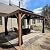 PURPLE LEAF 10' X 14' Outdoor Hardtop Gazebo for Patio Galvanized Steel Double Roof Permanent Canopy Teak Finish Coated Aluminum Frame Pavilion Gazebo with Netting and 24 String Lights