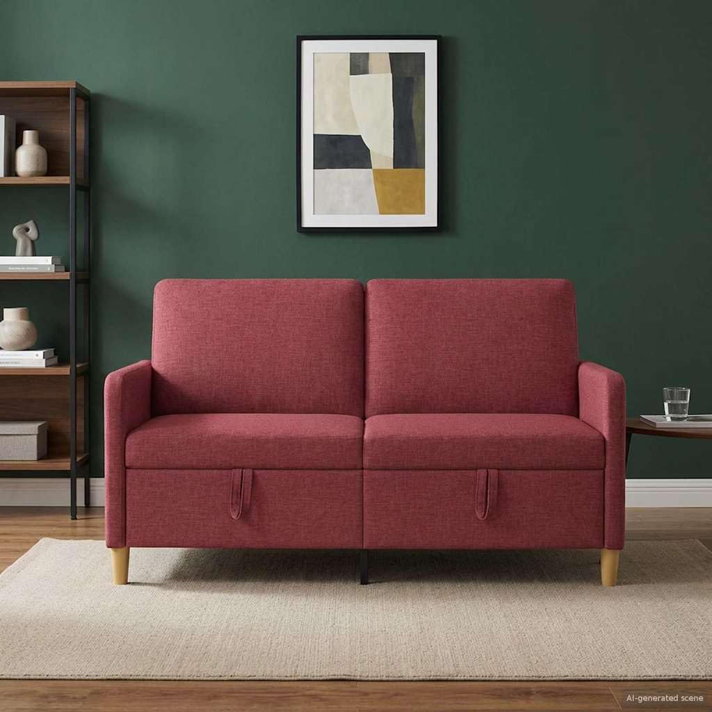 Couch mit Stauraum Weinrot 152 x 78 x 87 cm Polyester Stoff Bettkasten ausziehbar Schlafsofa Wohnlandschaft modern skandinavisch