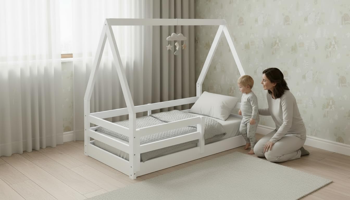 From the Tree Furniture Montessori Toddler Floor Bed – Solid Pine Wood – Low-to-Floor Design – With Roof & Without Roof Options – Child-Safe Finish – Easy Assembly