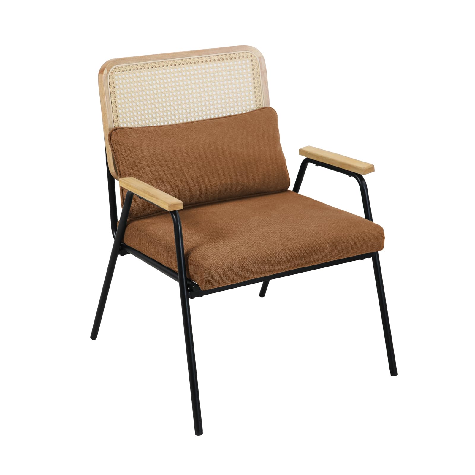 SVITA THEA Loungestoel, rotanstoel, retrostoel, rotan hout, binnen, vintage, Scandinavisch, modern, woonkamer, leeskamer, wachtkamer, bruin