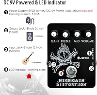 Vista 6 de JOYO Pedal de distorsión de alta ganancia de AC/DC Crunch a Heavy Metal con ecualizador de rango completo para efecto de guitarra eléctrica - Bypass