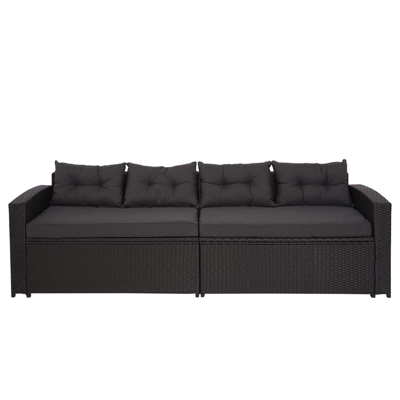 Mendler Zestaw polirattanowy HWC-J34, zestaw balkonowy/ogród/lounge zestaw mebli do siedzenia sofa, schowek – czarny, poduszka ciemnoszara