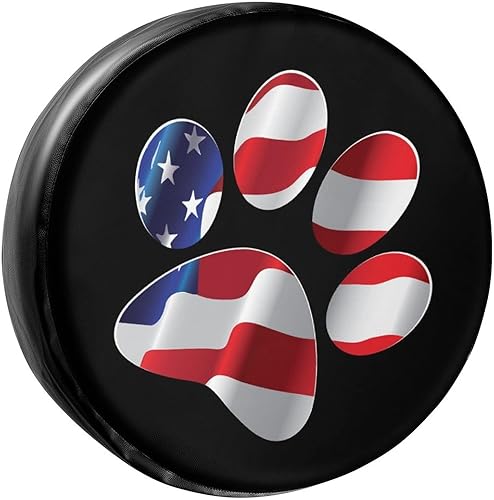 Foruidea Paws - Cubierta de neumático de repuesto con bandera estadounidense de EE. UU., cubierta de neumático de piel sintética para remolque, RV, disponible en Yaxa El Salvador
