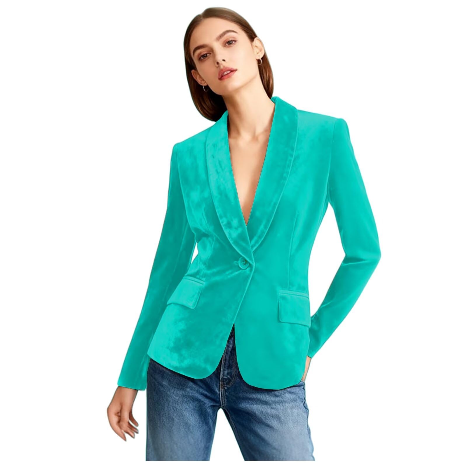 Womens Velvet Blazer Suit Jackets One Button Slim Fit Office Coat Velvet Set Outfits for Women