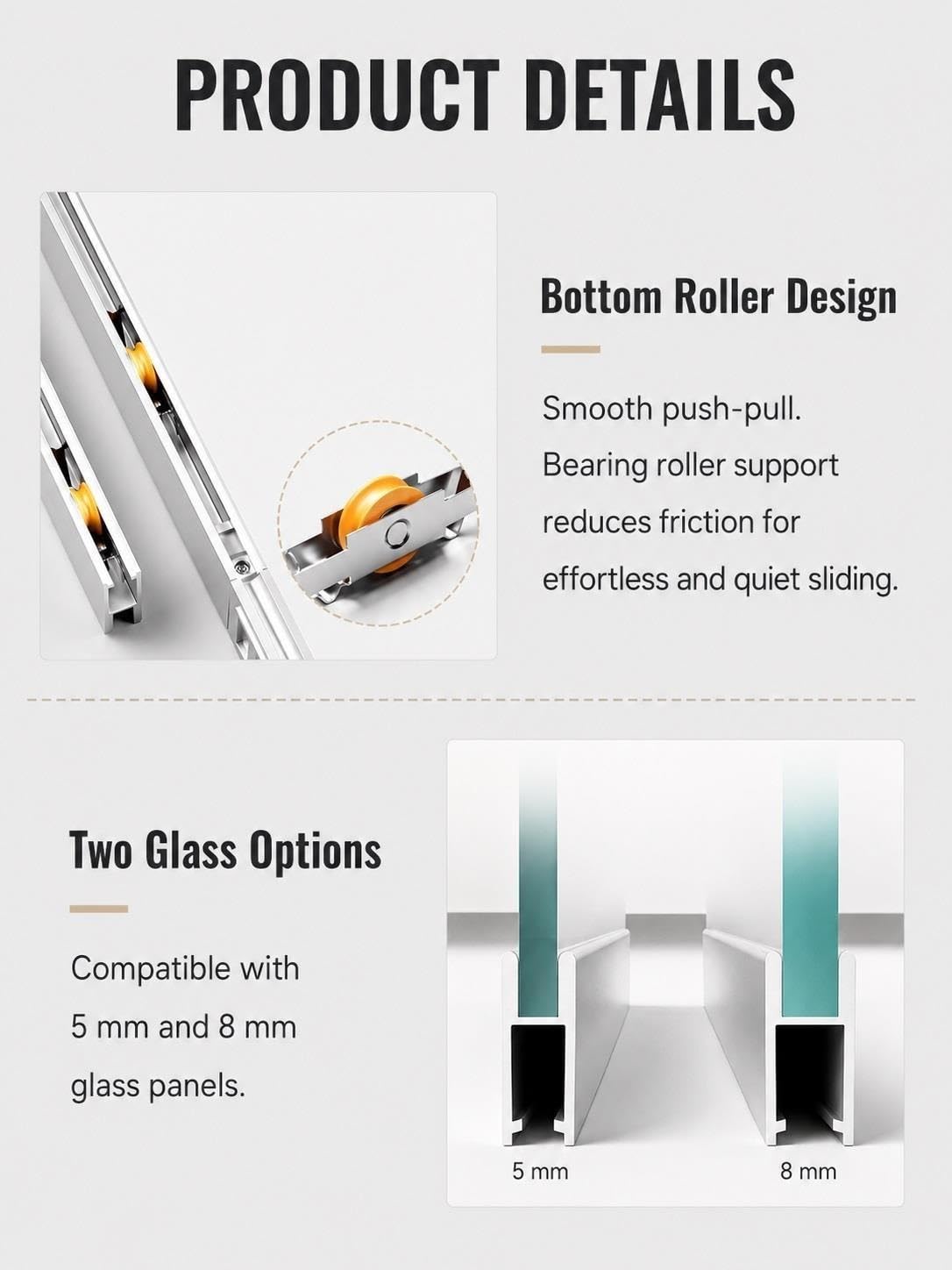 Alu Schiebetür Schienen Set für Glas 5/8mm mit Rollen