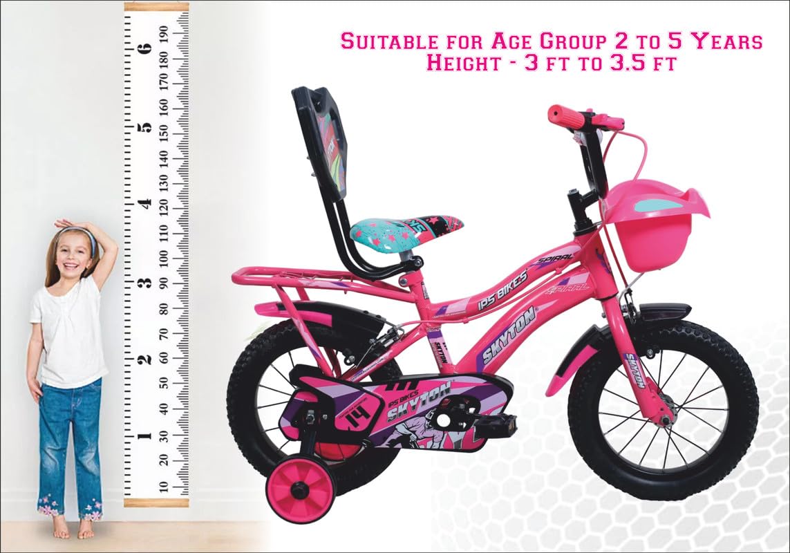 SKYTON Spiral 14 Inch Kids Cycle with Side Wheels Ideal for 2 to 5 Years Boys and Girls Bicycle for Children - Pink 3