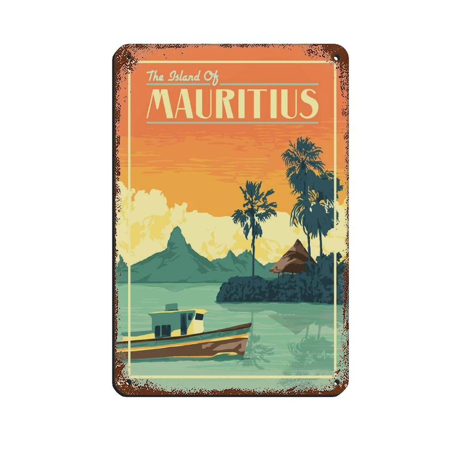 Kziwq T377 Mauritius Vintage Travel Poster Retro Poster Metal Tin Sign Retro Iron Painting Bar Man Cave Cafe Family Garage Poster Wall Decoration 15X30cm