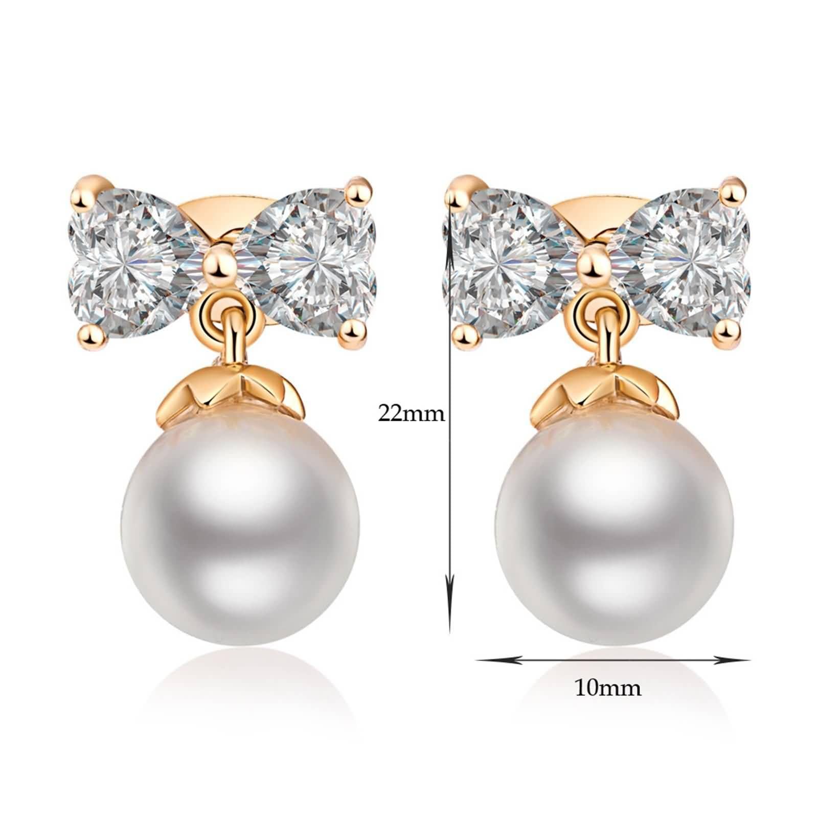 Pendientes para Mujer Oro Amarillo 9 K / 14 K / 18 Kt, Lazo y Perla con Moissanita, Pendientes de Mujer Colgante Oro