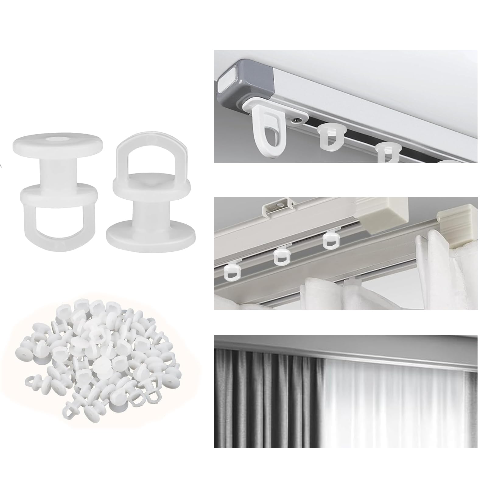 NIYATA 100Pcs Crochet de Rideau Rail Glisseur, Blanc pour Voitures, Bus et Autobus Scolaires