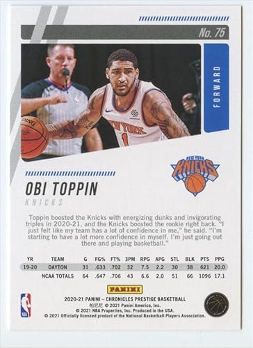Miniatura 2 de OBI TOPPIN RC 2020-21 Panini Chronicles Prestige #75 ROOKIE NM+-MT+ NBA Basketball Card Knicks