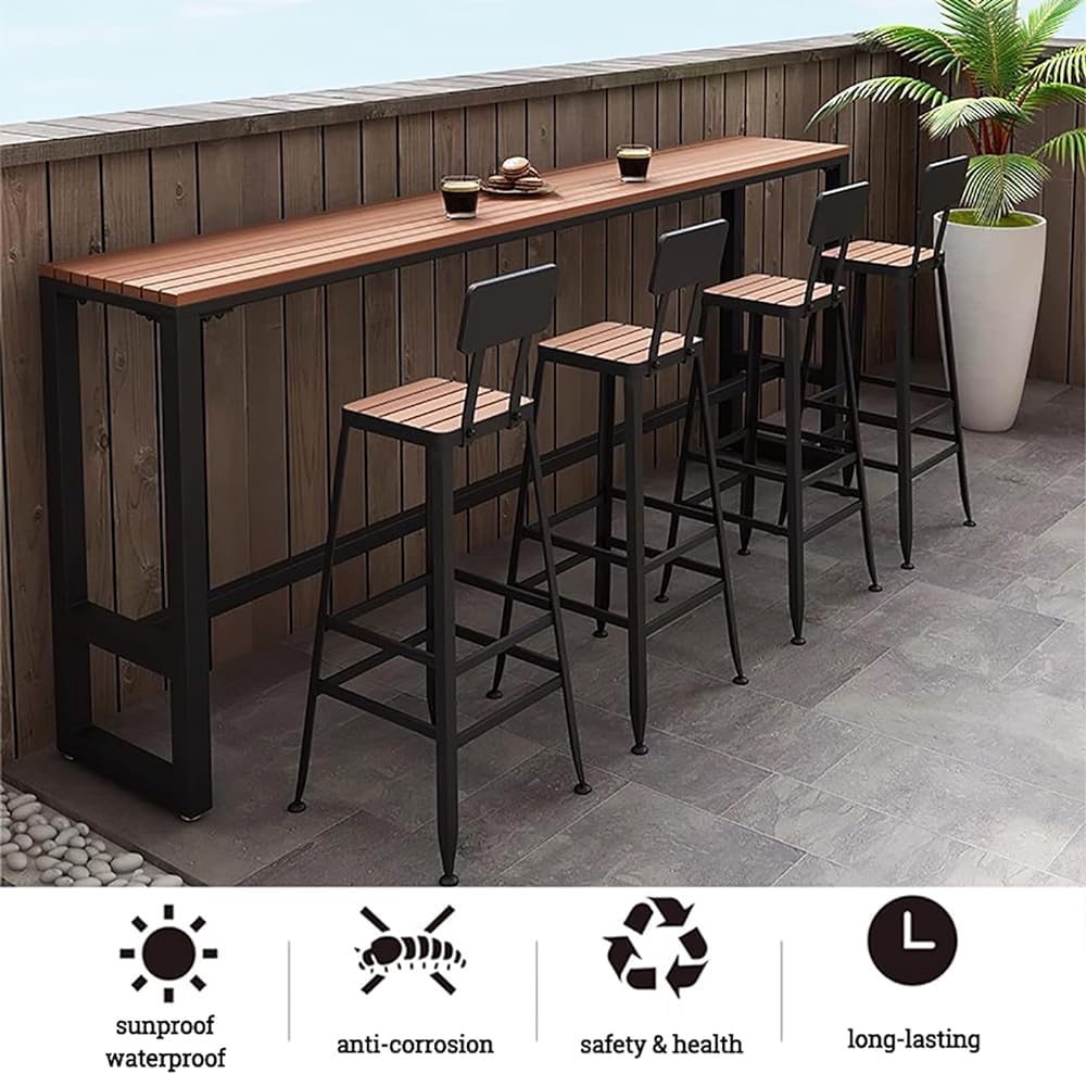 Table de bar d'extérieur rectangulaire en bois, table de salle à manger à tréteaux de ferme, patio, pub, comptoir de hauteur pour balcon et utilisation en extérieur