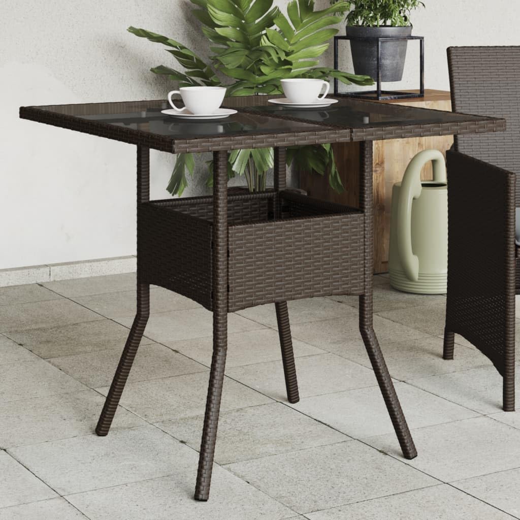 SXZenSpace Garden Coffee Table 80 cm PE Rattan with Tempered Glass Top, Square Patio Bistro Table, UV-resistant Outdoor Furniture for Balcony, Terrace and Small