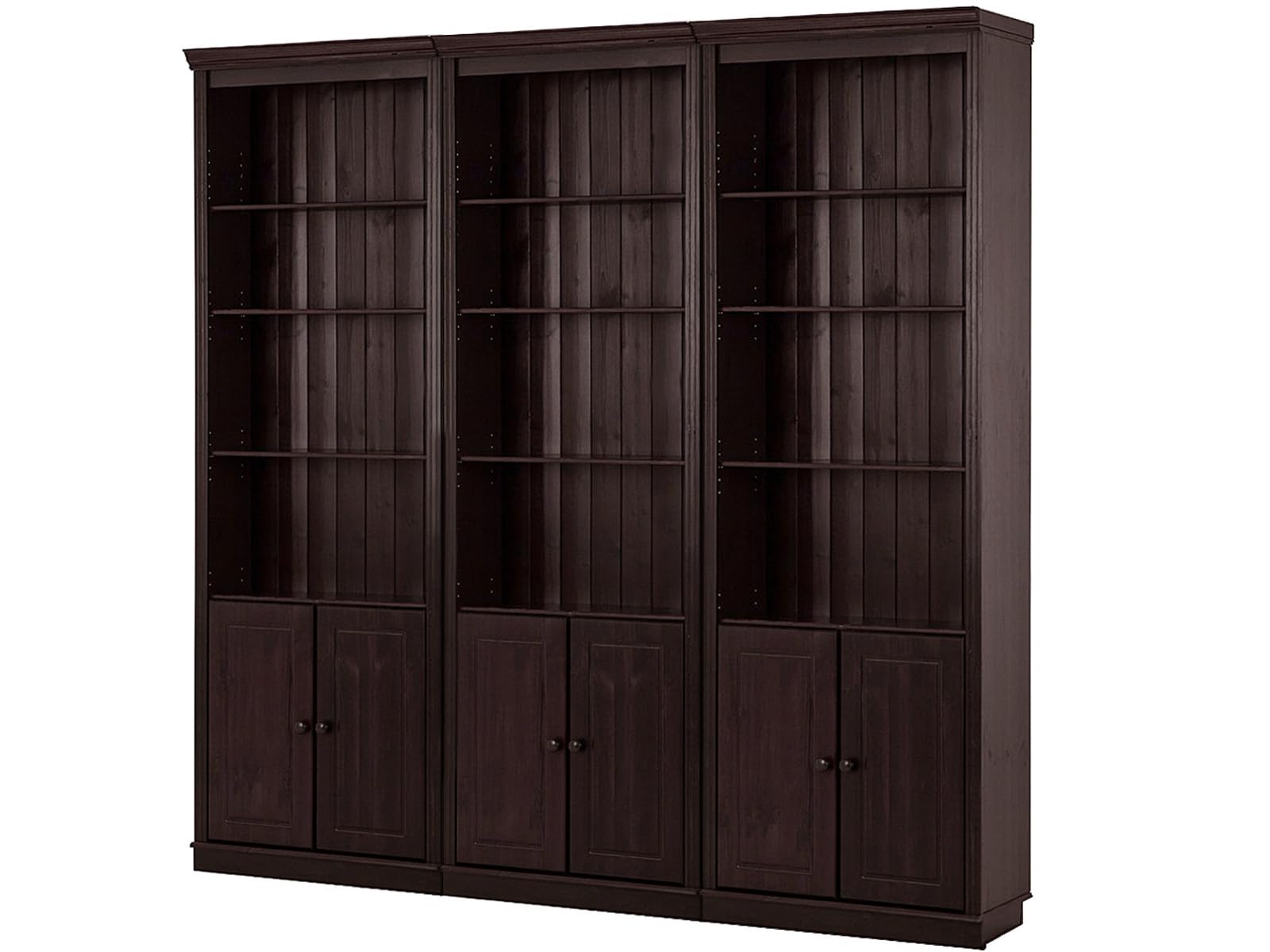 Anita Wall Unit B with 3 Bookcases and 6 Wooden Doors in Havana Lacquer, 222 x 34 x 223 cm (W x D x H)