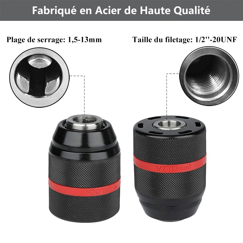 Teocpai Quick Replacement Keyless Chuck 1/2-20UNF 1.5-13mm Self-Tightening for Multiple Uses, 1,5-13mm - Image 4