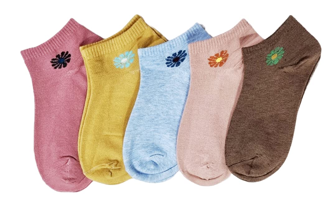 Sunchoice Ankle Length Cotton Socks Combo For Women and Girls For Indoor Outdoor Use(5 Pair)