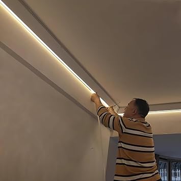 Ceiling/Wall Indirect Lighting Aluminum Profile, Crown Molding Metal Channel for Led Lights, Led Indirect Lighting Linear Cove for Cornice2.6m/8.5ft