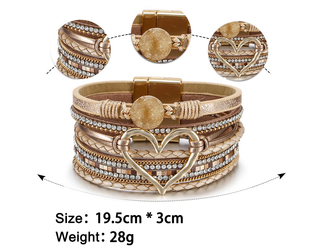 Fesciory Leopard Bracelet for Women, Boho Leather Wrap Multi-Layer Pearl Crystal Bracelet Bangle Jewelry