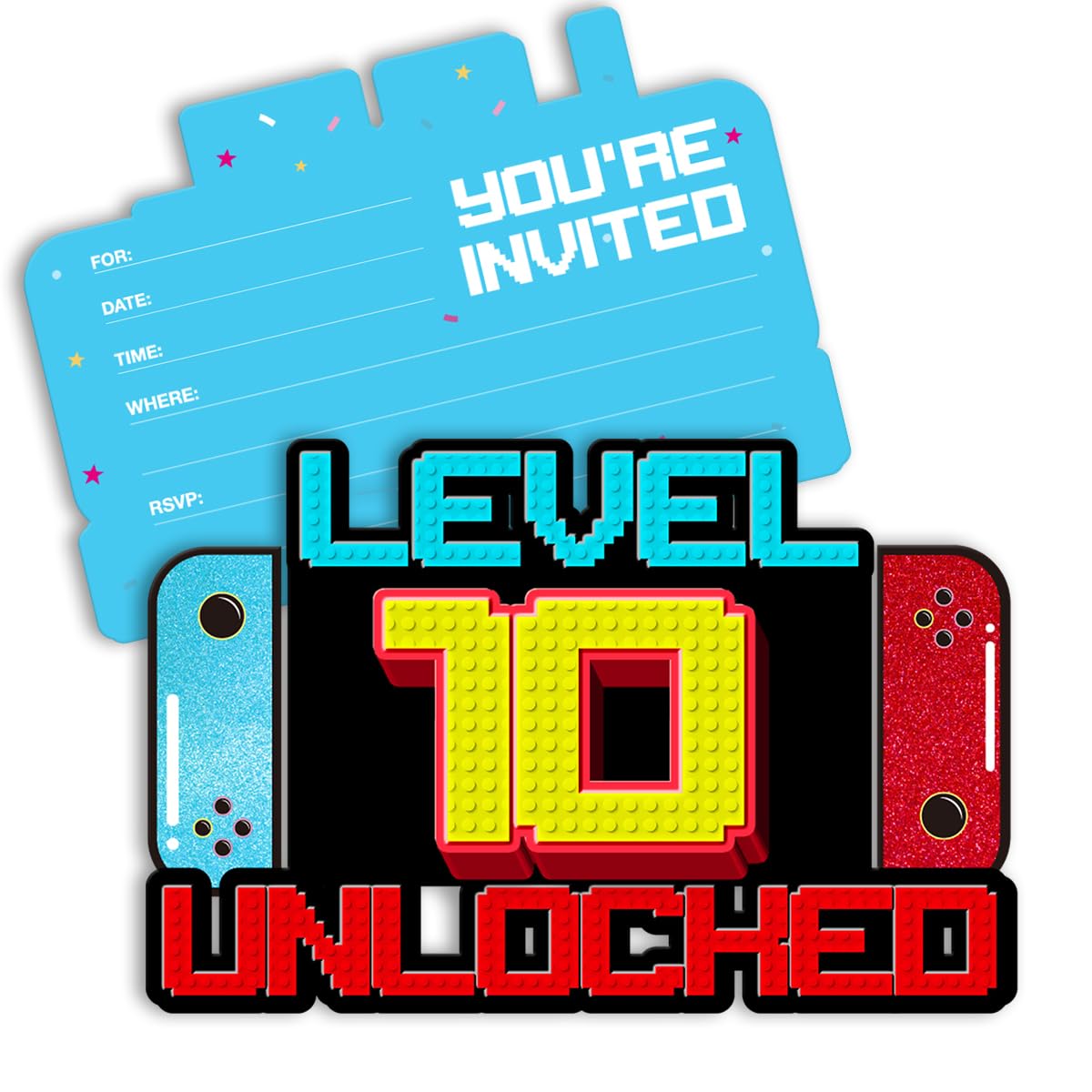 pertnate Video Game 10th Birthday Invitations Boy Video Game 10 Year Old Boys Birthday Party Shaped Invitations with Envelopes, Set of 20