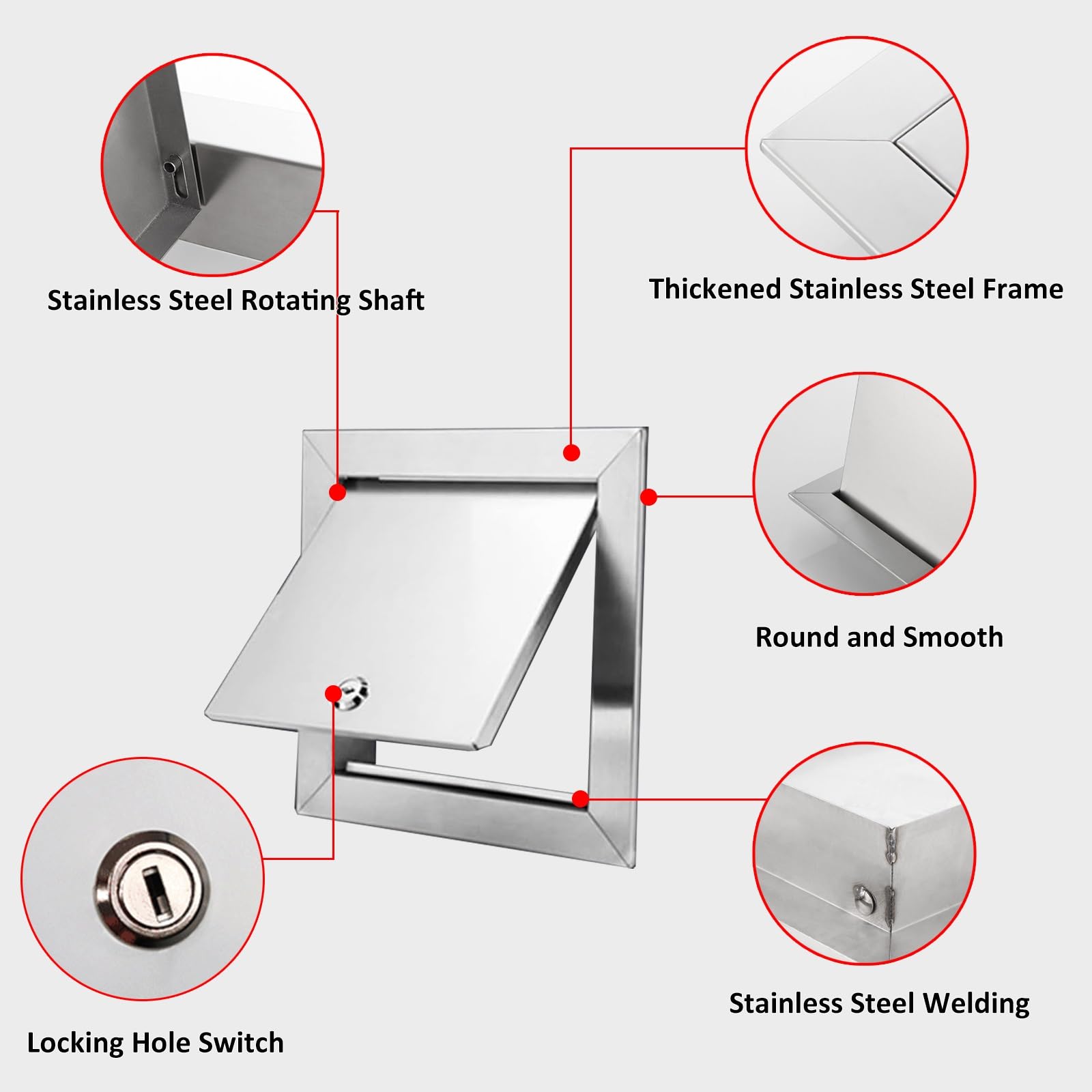Pannello impermeabile per porta di accesso, in acciaio inox, per ufficio, cantina e soffitte, diverse dimensioni: 10 x 20 cm, 15 x 15 cm, 20 x 35 cm, 30 x 45 cm, 40 x 60 cm, 55 x 55 cm, 60 x 60 cm, 35