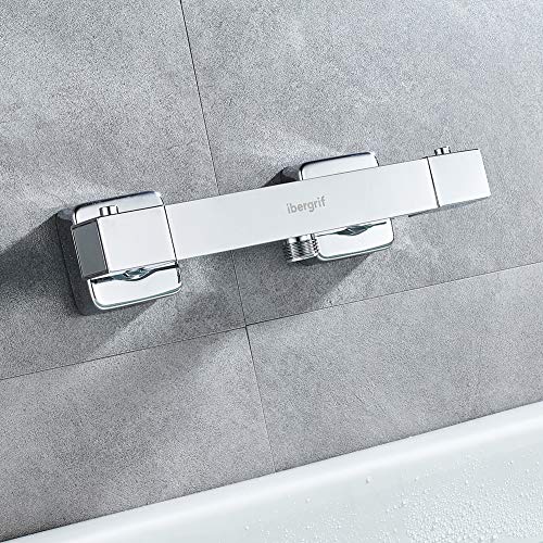Ibergrif - Eckig Thermostat für Brausebatterie, Duscharmatur Ersatzteile, Verbrühschutz, Chrome – Ansicht 4