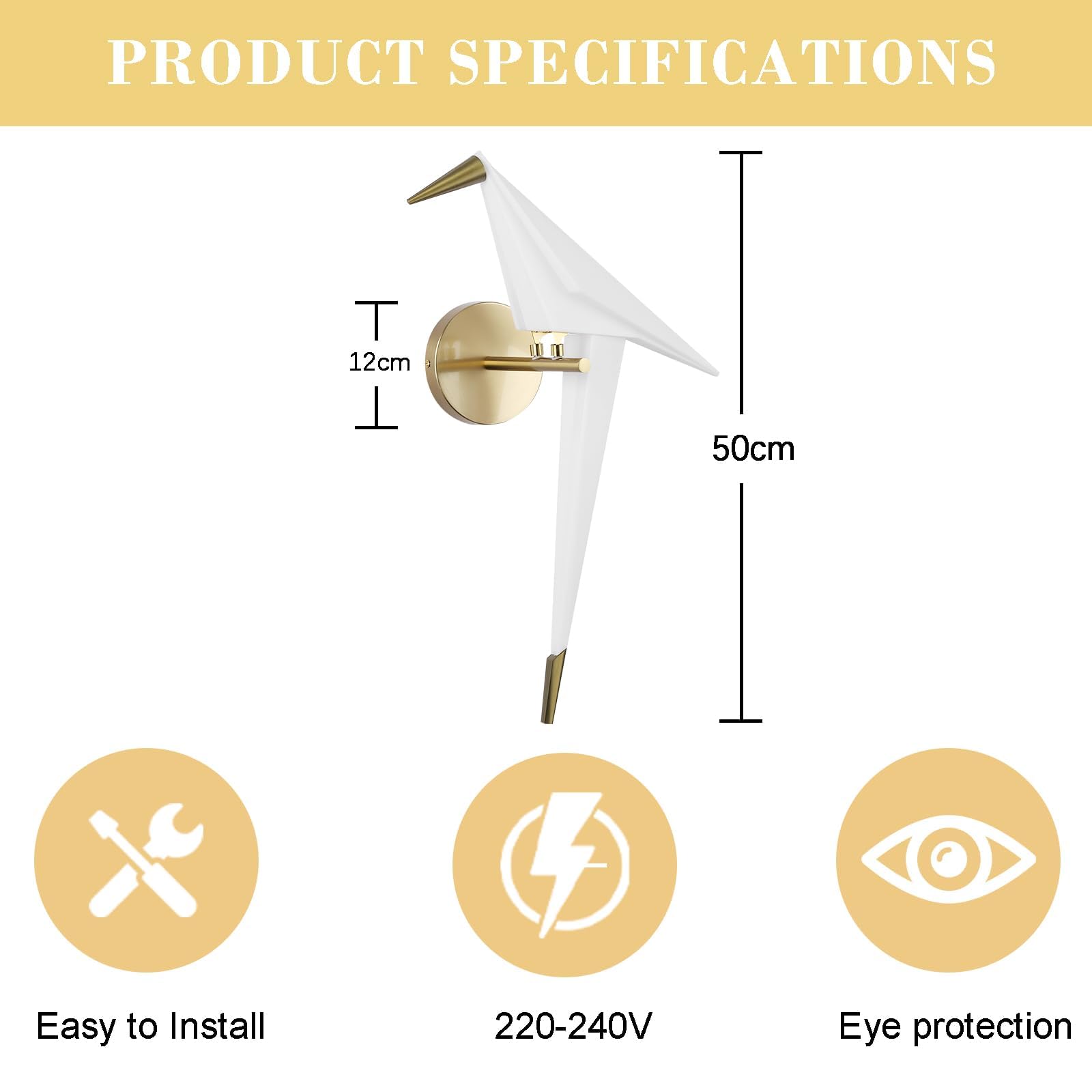 Wandleuchte Moderne Gold Papier Kran Swing Vogel LED Wandleuchte,3000K Warme Acryl Lampenschirm Metall Basis Wand leuchte für Wohnzimmer Schlafzimmer Büro Studie Lesen, 50cm*20cm