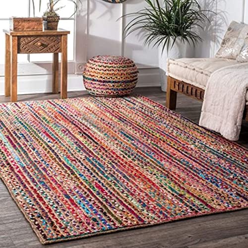 Image of Jute Braided Natural Hand Woven & Reversible Rug for Living Room Kitchen Entryway, Farmhouse Rustic Burlap Carpet Floor Mat (P /P, 6X9-feet)