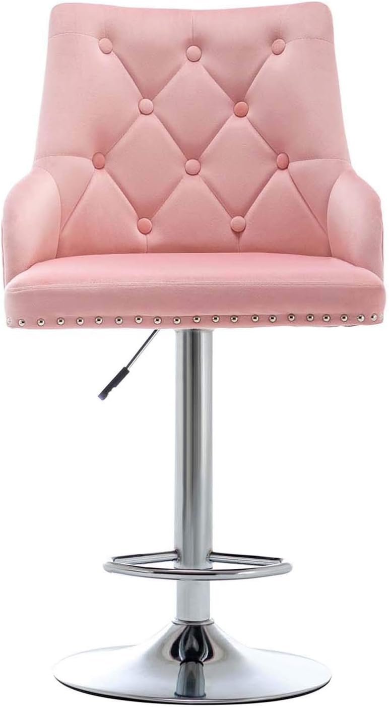 Buy Velvet Bar Stools Set Of 2 Breakfast Bar Stools With Armrest Adjustable Swivel Bar Chairs With Decorated Buttons And Nails Pink Online In Indonesia B095wsyhq6