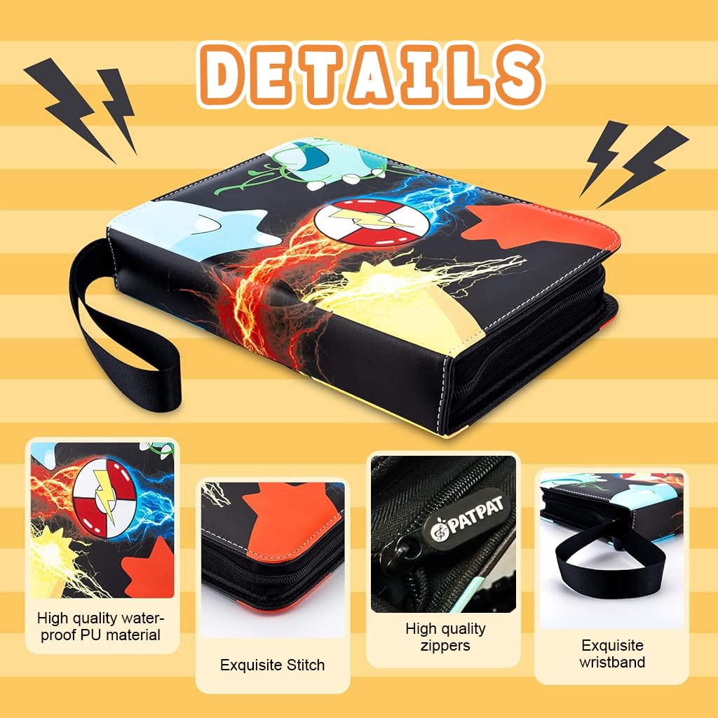 PATPAT® Poke-mon Binder Trading Poke-mon Cards Holder Organizer for 400 Trading Cards, Poke-mon Cards Book Collection Bag Game Cards Album Binder Case, Card Collection Album Gifts for Kids Girls Boys 1