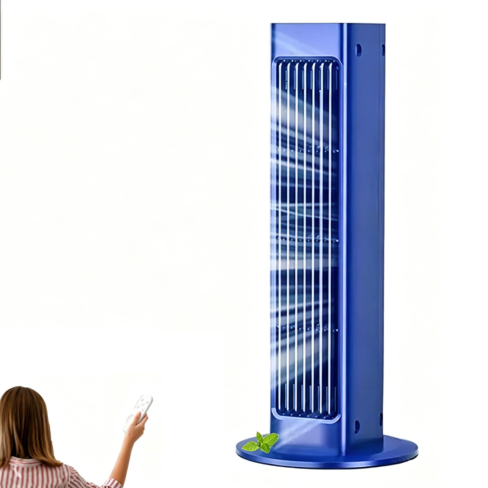 Ventilador de torre portátil sin aspas, 4000 mAh recargable pequeño enfriador de aire con control remoto, 3 velocidades, oscilación de 60° para oficina y hogar