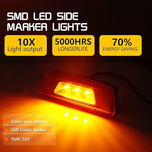 Miniatura 9 de Tonsya Para Kenworth T680 2013-2017 Kenworth T700 2011-2015, Kenworth T880 2014-2015, Peterbilt 567 ámbar LED lente ámbar parachoques delantero lado