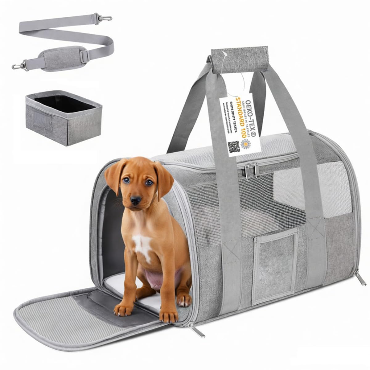 SECLATO 20 Inch Large Cat Carrier, Soft Sided Pet Carrier for Big Cats up to 25 lbs, Airline Approved Expandable Travel Carrier for 2 Cats, Puppy Carrier with Collapsible Food Bowl, Grey