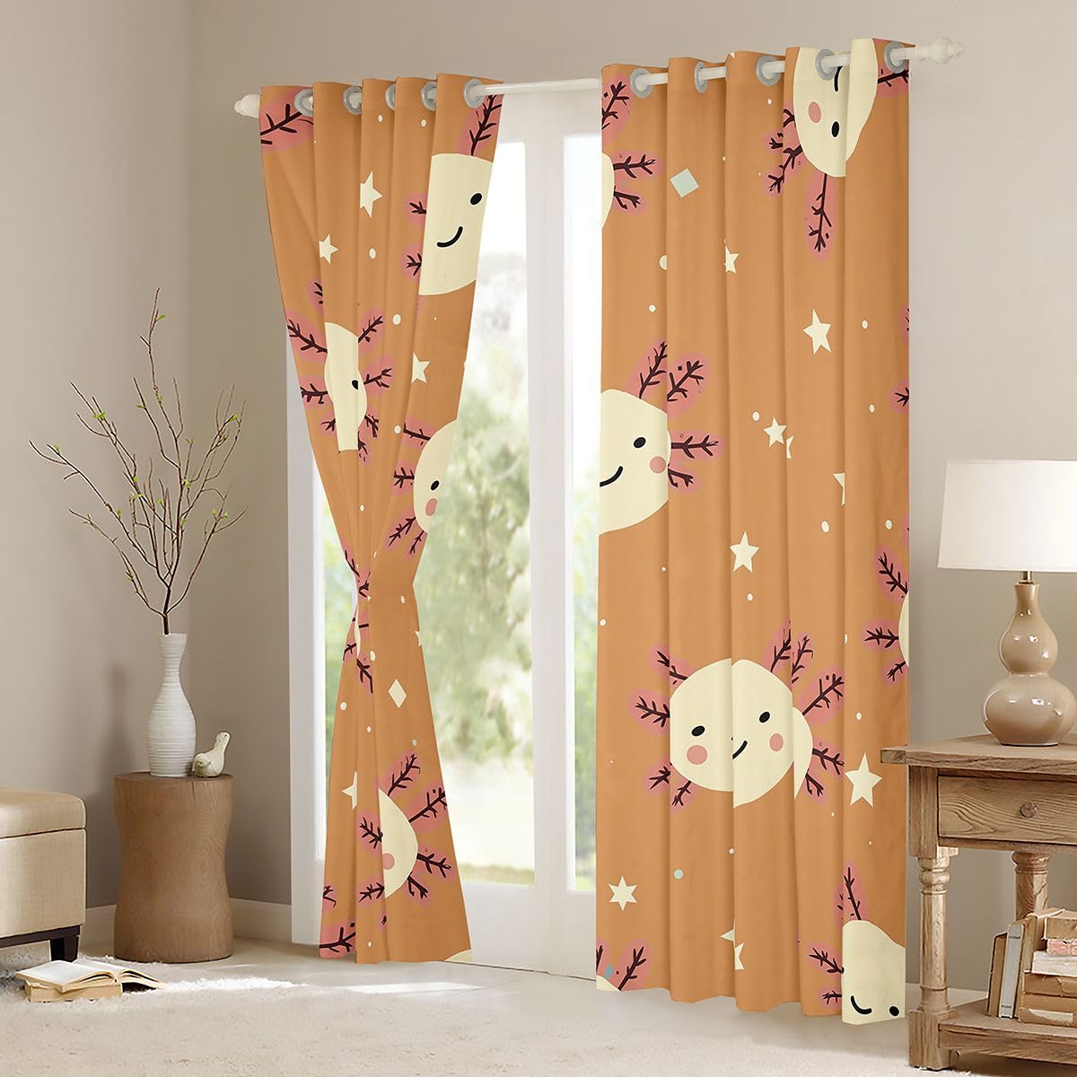 Homemissing Tende oscuranti Axolotl con stampa a stelle, tende oscuranti per camera da letto e soggiorno, decorazione a tema marino, isolamento termico, tende per finestre, 2 pannelli, 132 x 228,6 cm