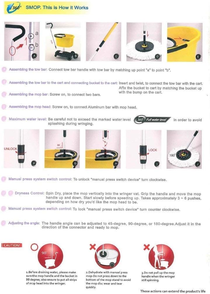 SMOP 360 Spin Mop Commercial, Microfiber, Bucket, Floor Cleaning System for Stores and Households, Cart with Wheels, Replacement Head