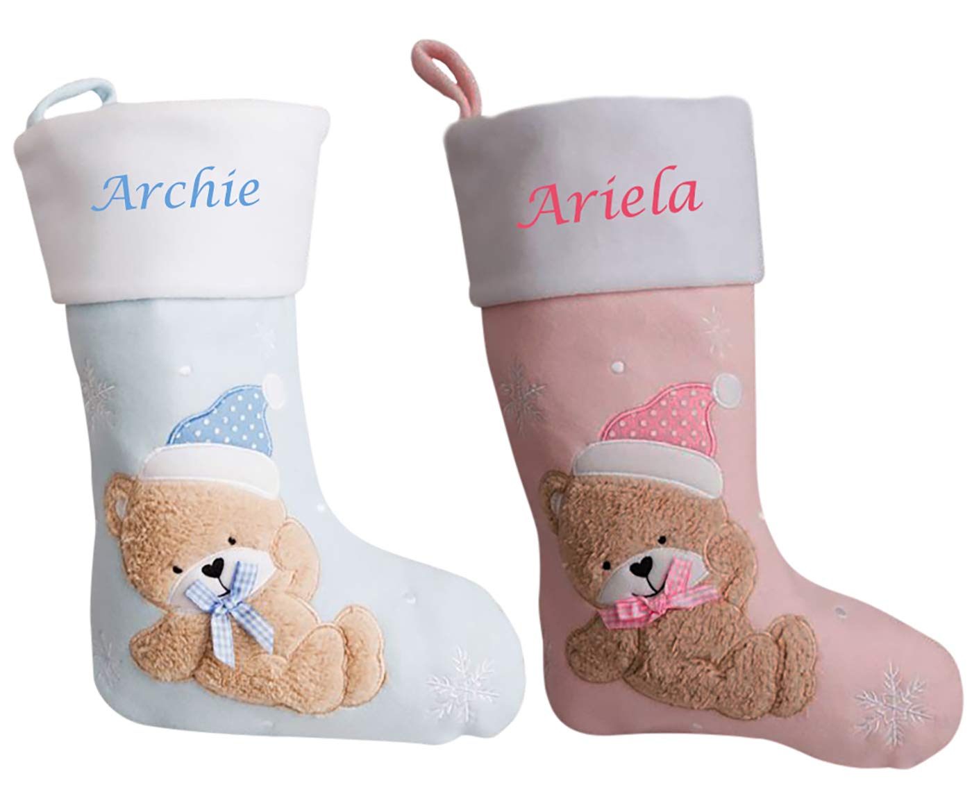 Hoolaroo Personalised Christmas Stocking Boot Sock Xmas Deluxe Baby Christmas Traditional 40cm BLUE Boy Baby First Christmas Babies 1st year