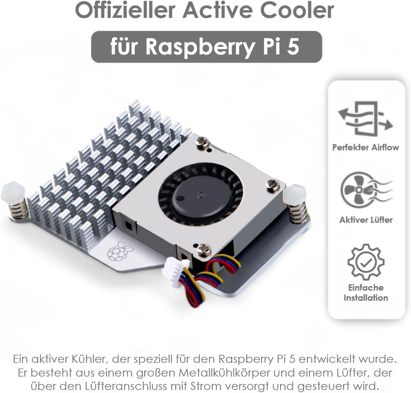 Metallgehäuse PCIe M.2 NVMe Set für Raspberry Pi 5 |Netzteil 27W | Active Cooler, Ideal für M.2 NVMe SSD PCIe Board(Raspberry Pi 5 Platine Nicht enthält)