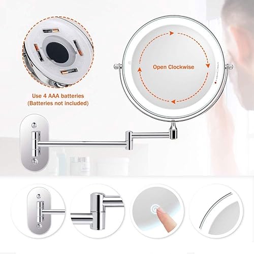 Miniatura 6 de RomildaYuan 8 inches Wall Mounted Makeup Mirror LED Touch Screen Adjustable Light Double Sided 1X10X Magnifying Vanity Mirror Swivel Extendable