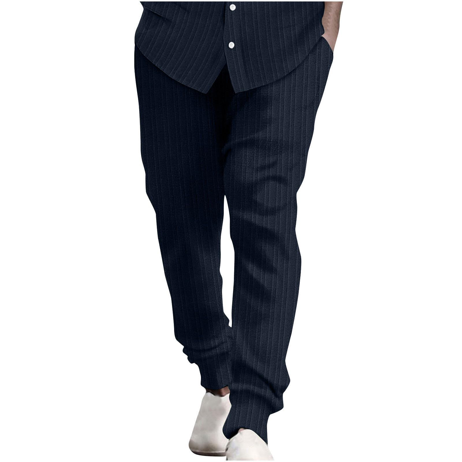 Striped Dress Pants Men Slim Fit Elastic Waist Lounge Pants Plus Size Summer Lightweight Trousers Casual Comfy Pants