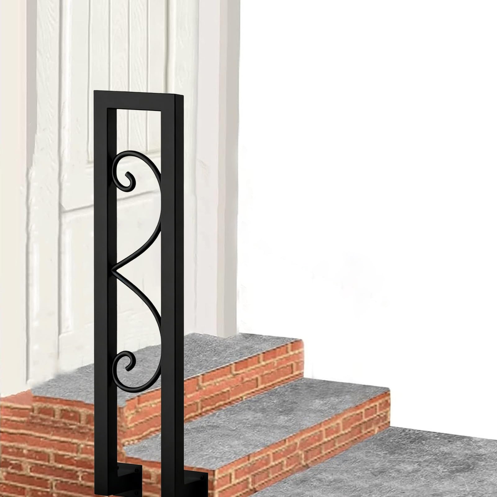 Stair Railing for Steps Outdoor Indoor, Side Mount U-Shaped Wrought Iron Guardrail Fits 1-2 Step, Assistive Staircase Banister Handrail Kit(90cm/35in)