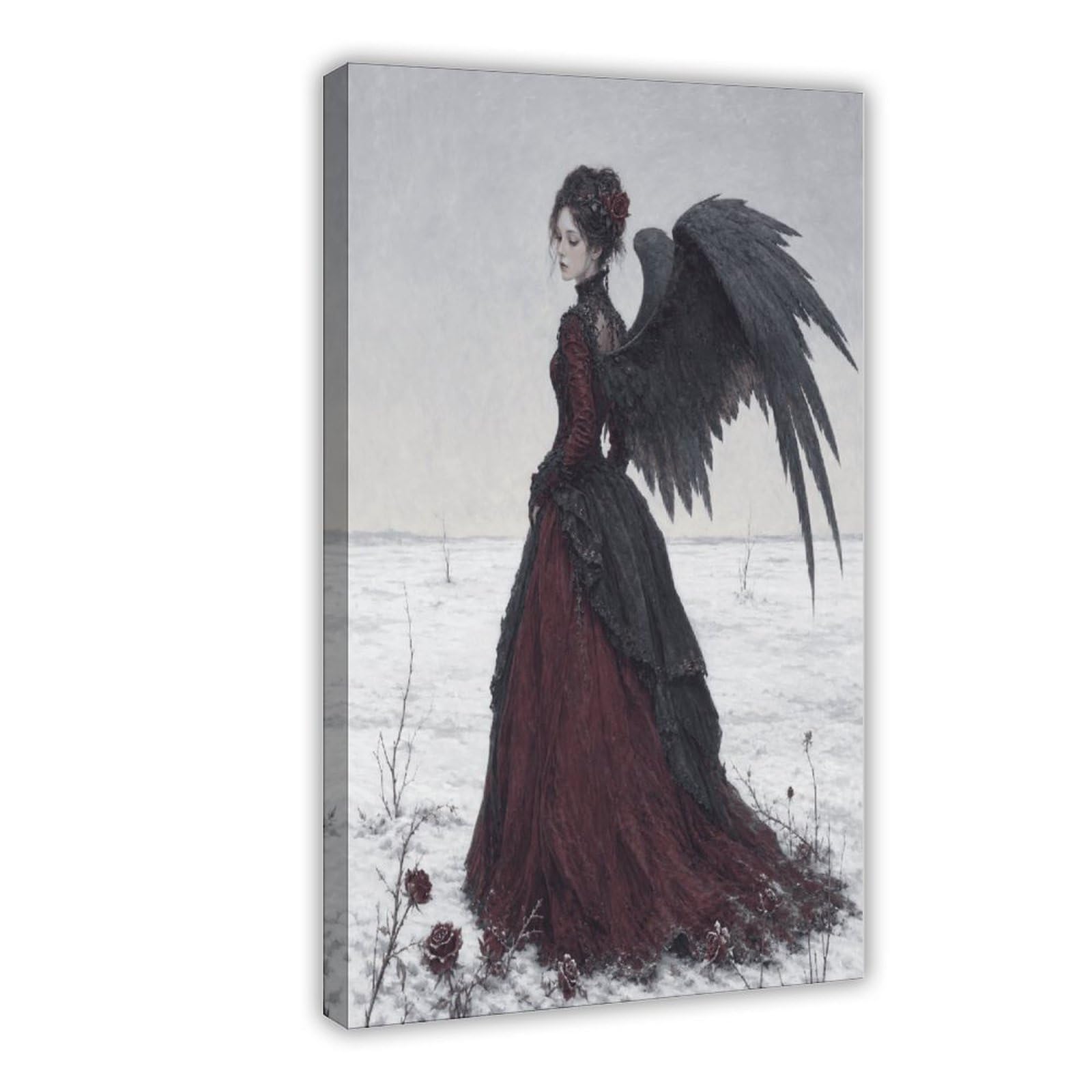 W7c8u2x3 Frame-Style-10 Gothic Winged Woman Canvas Wall Art, Snowy Field Gallery Wall