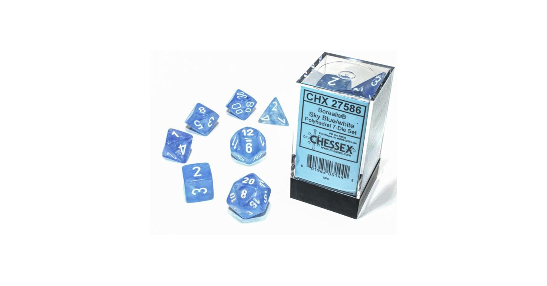 Amazon.com: Chessex Polyhedral 7-Die Set - Borealis Sky Blue/White