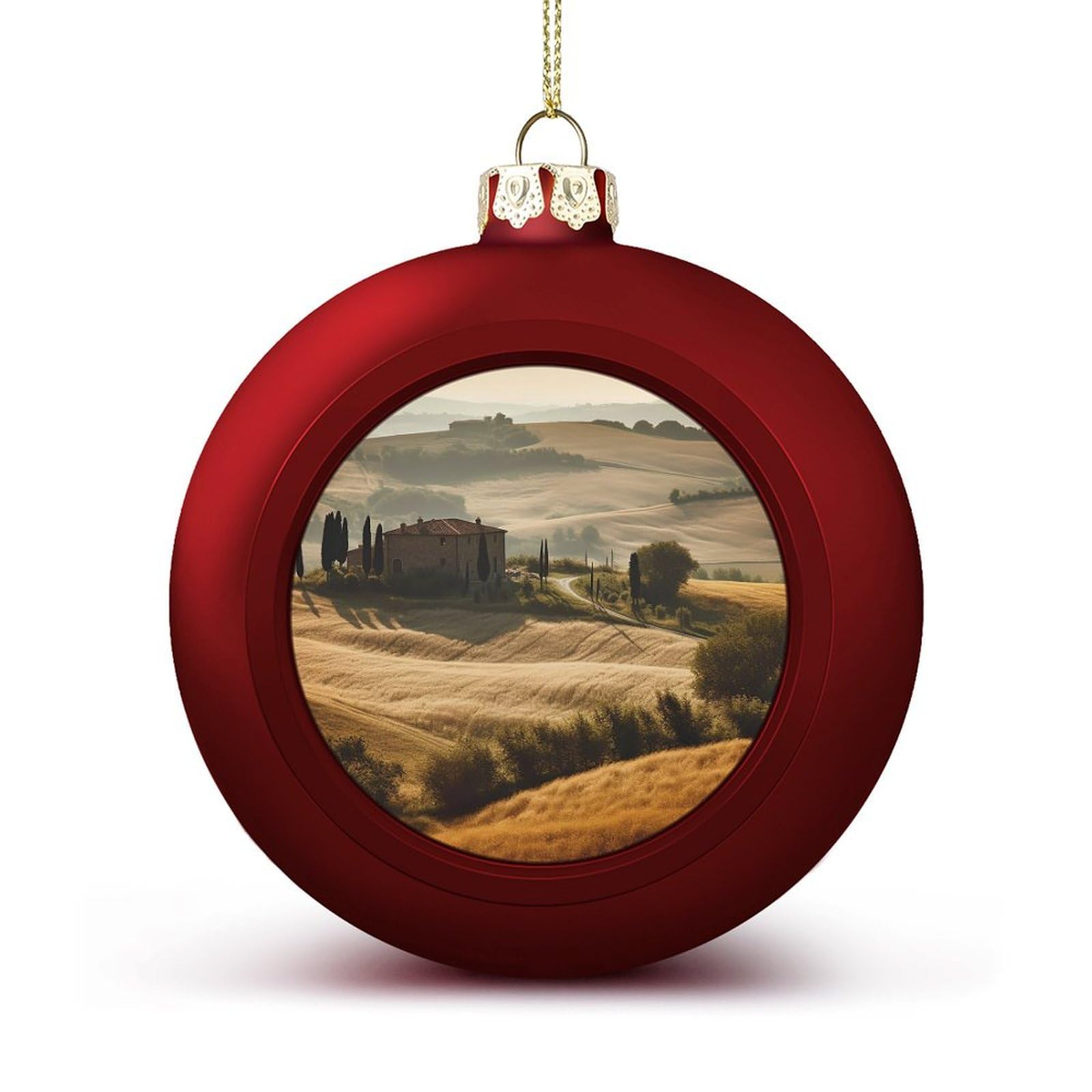 Boules de Noël 2024 style rouge et incassables avec paysage de Toscane pour sapin festif