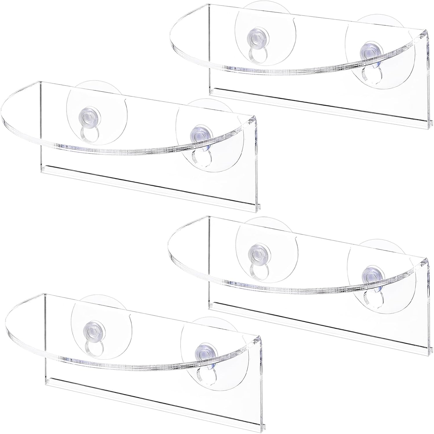 Suwimut 4 Pack Window Plant Floating Shelf, Suction Cup Shelf for Fish Tank, Acrylic Ledge Plants Holder Window Sill Extender for Indoor Plants, Micro Greens, Succulents, Herb Pots (Semicircular)