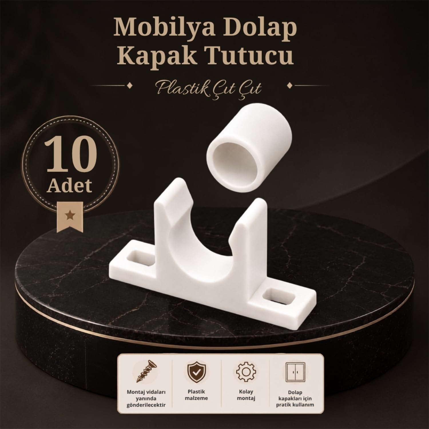 10 ADET Mobilya Dolap Kapak Tutucu Plastik Çıt Çıt Beyaz Çıtçıt