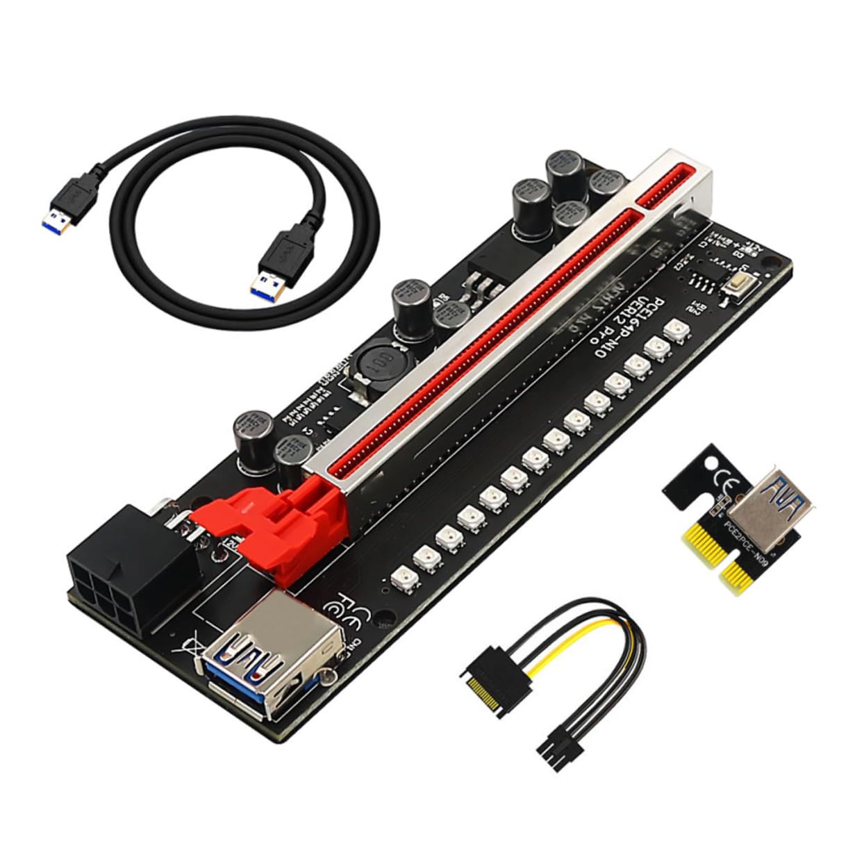 ETHZZLE 1set Pcie Riser to Mining Gpu Extension Cable Led Indicator Light Premium Connector for Enhanced Graphics Card Easy Installation Stable and Performance