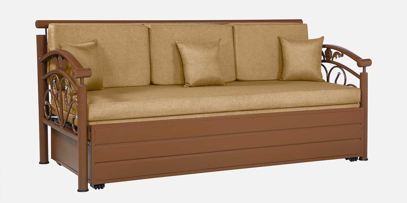 3 Seater Metal Sofa Cum Bed with Hydraulic Storage | Convertible Sofa Bed for Guest Room | King Size Sofa Set for Living Room, Bedroom, Guest Room RISofa_King_Camel_D4