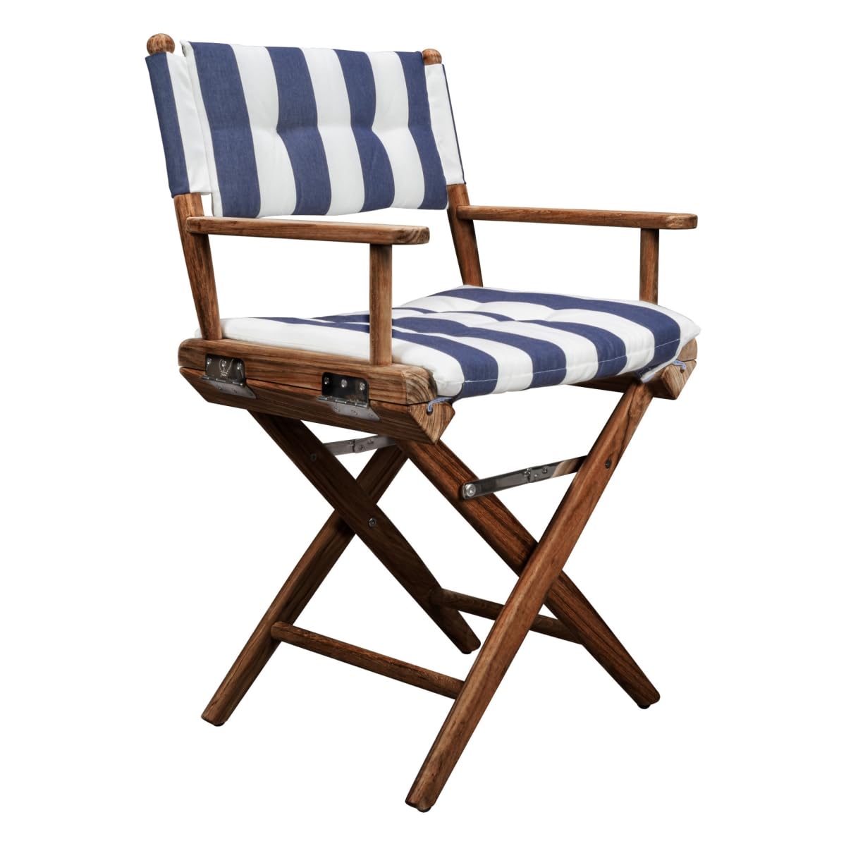 HomeRoots 476330 33.5 in. Blue White & Brown Solid Wood Director Chair with Blue & White Cushion