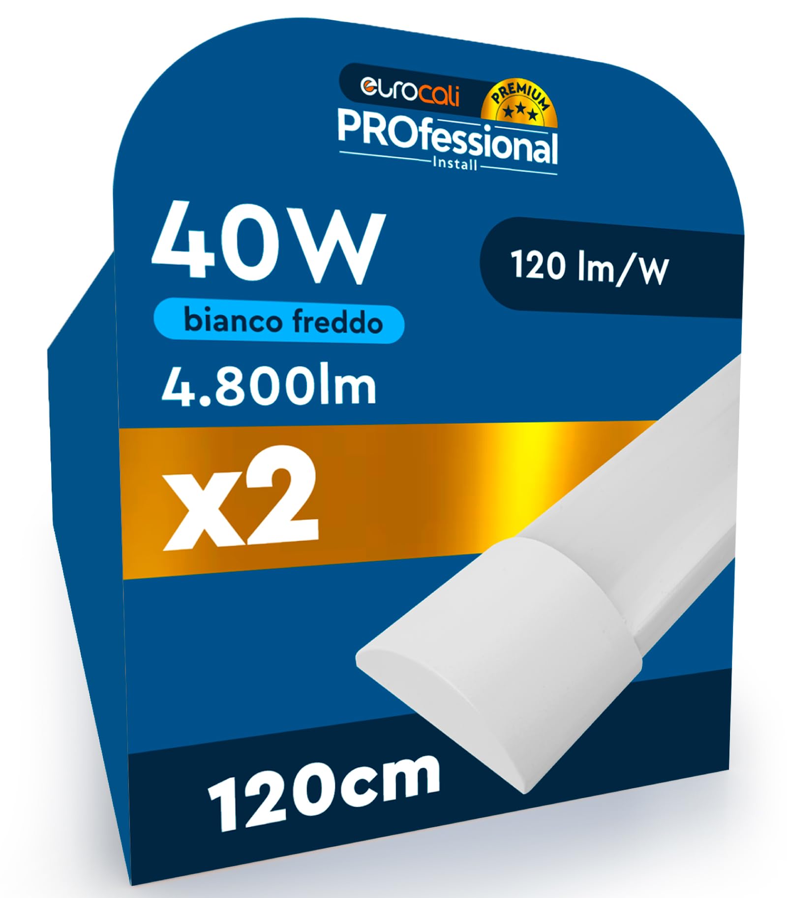 2 Plafoniere Tubo LED Lineari da Soffitto 120cm 40W Chip CREE 4800 Lumen Garanzia 6 Anni - Luce Fredda 6500K - Lampada Rettangolare Prismatica da Interno Negozi Uffici Alta Luminosità 120 lm/W